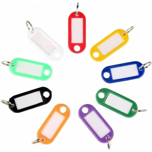 20-100 Plastic Key Tags Metal Ring Luggage Card Name Label Keychain Split Rings - Picture 4 of 4